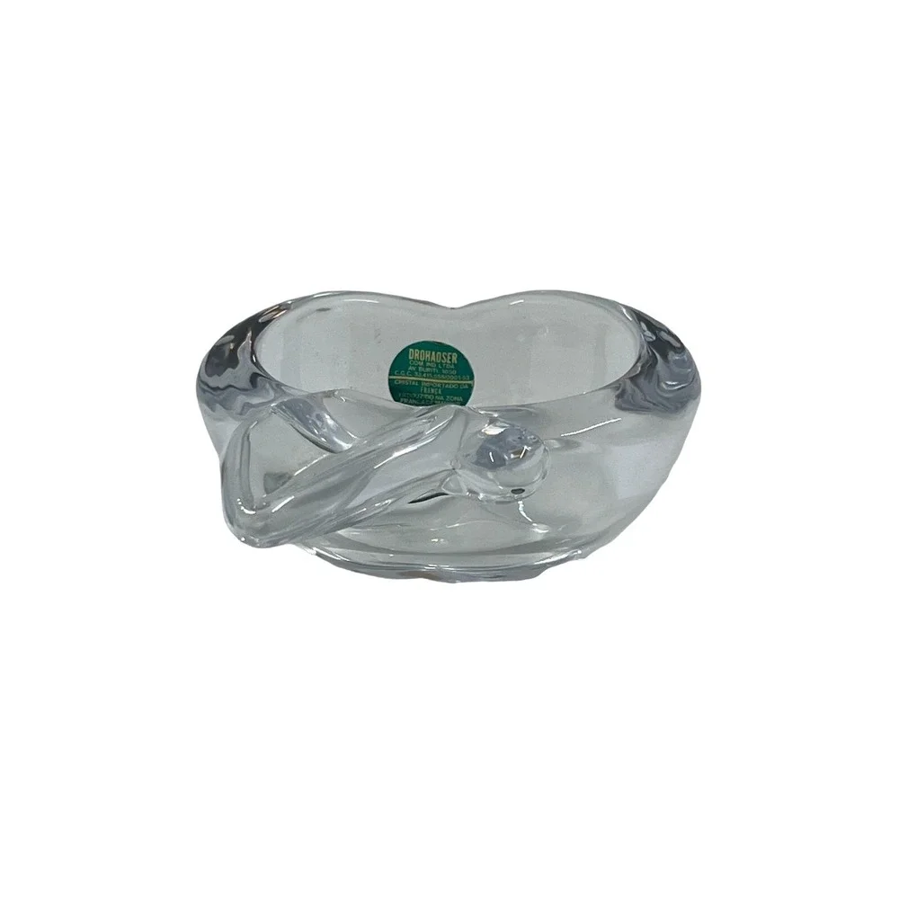 Vintage VANNES‎ LE CHATEL France French Crystal Art Glass Apple Dish Bowl
